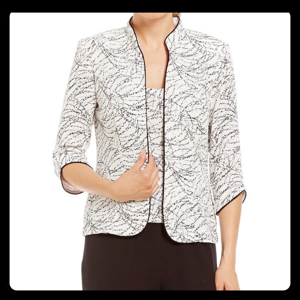 Alex Evenings - Mandarin Collar 3/4 S.Piping Glitter Embellished Printed Twinset